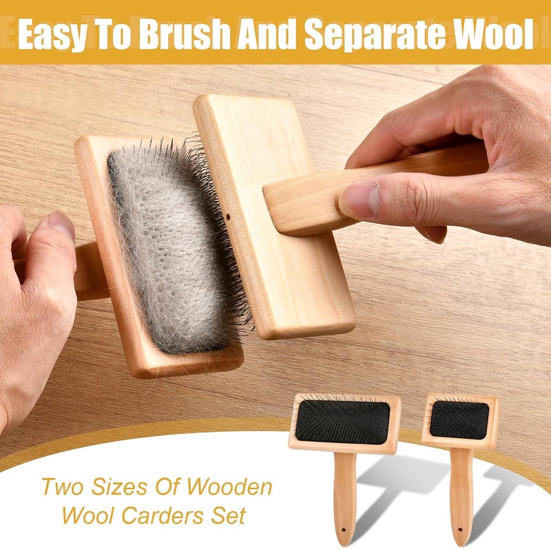 Lainballow 4 PCS Wool Carders, Wooden Hand Carders for Wool, Needle Felting Brush, Slicker Brush with Solid Wood Handle for Craft Felt Project, Dogs, Cat - Image 5
